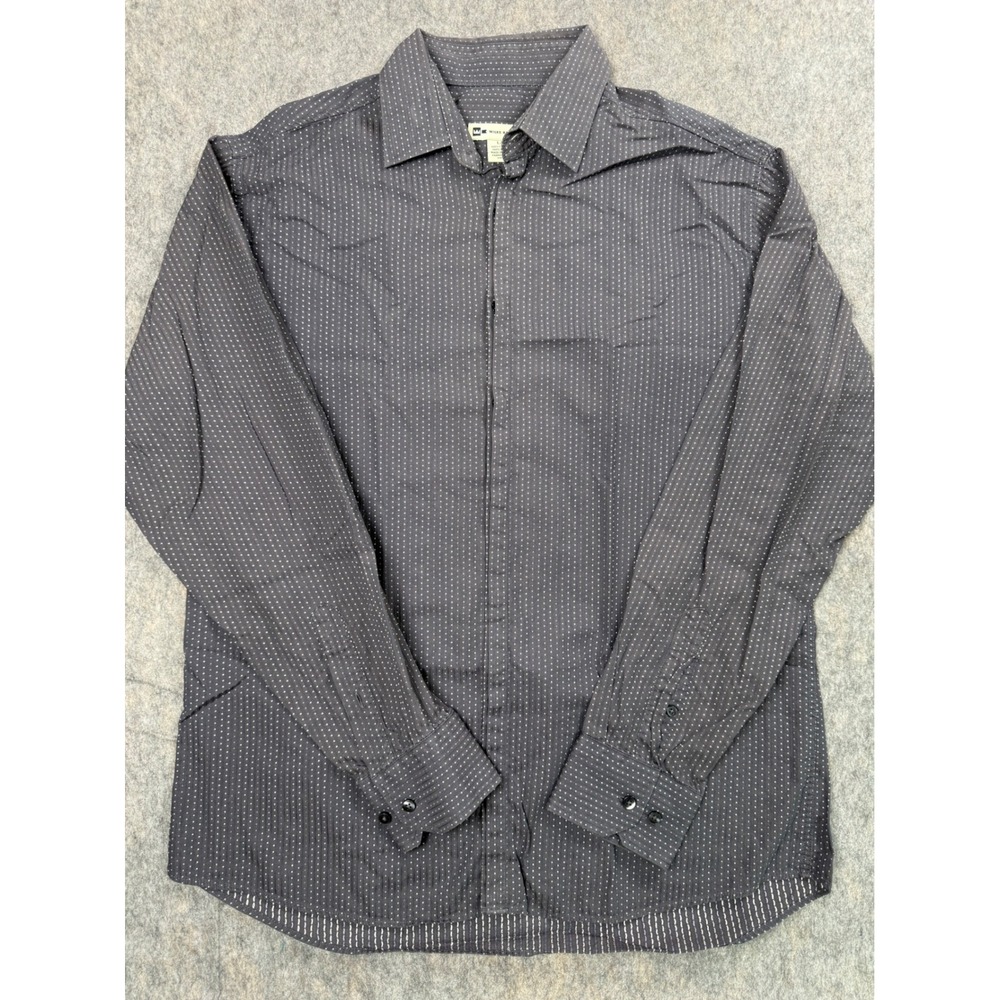 Wilke Rodriguez Mens‎ Large Gray Micro Dot Stripe Long Sleeve Button Down Shirt